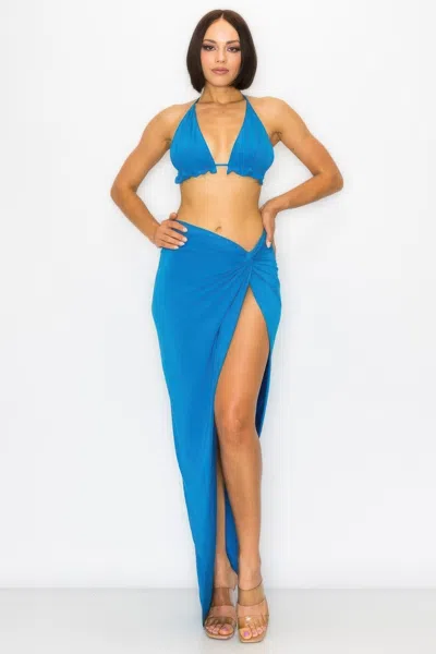 Truedames Bra Top And Maxi Skirt Modal 2pcs Set In Blue