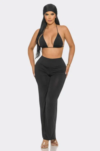 Truedames Bra Top And Pants And Bandana Set In Black
