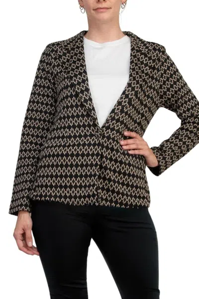 Truedames Bracelet Sleeve Peak Lapel Single Button Knit Jacquard Blazer In Black