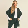 Truedames Braided Trim Lined Kimono Poncho In Green