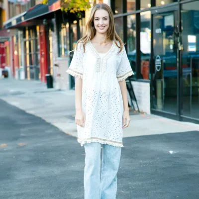 Truedames Braided V Neck Lace Cover Up Dress In White