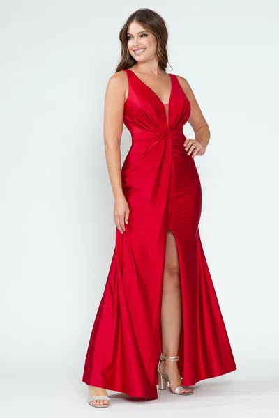 Truedames Bridesmaid Dress V-neck Ruched Red Carpet Gown