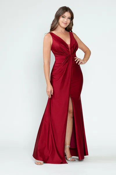 Truedames Bridesmaid Dress V-neck Ruched Red Carpet Gown