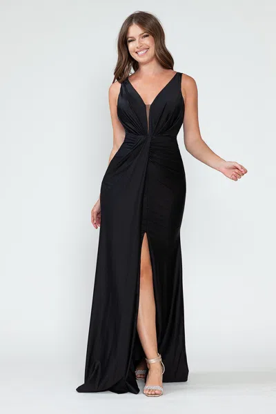 Truedames Bridesmaid Dress V-neck Ruched Red Carpet Gown In Black