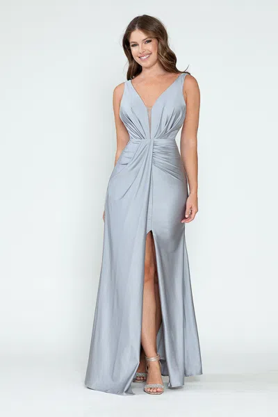 Truedames Bridesmaid Dress V-neck Ruched Red Carpet Gown In Blue