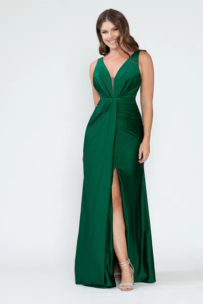 Truedames Bridesmaid Dress V-neck Ruched Red Carpet Gown In Green