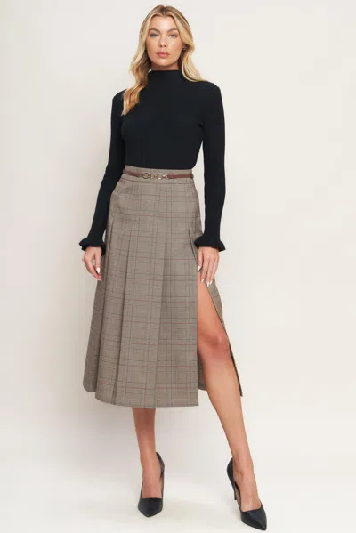 Truedames British Trace Woven Midi Skirt In Brown