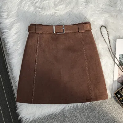 Truedames Brown Suede A-line Mini Skirt In Multi