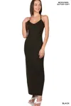 Truedames Brushed Dty Thin Strap Racerback V-neck Maxi Dress In Black
