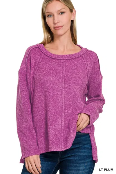 Truedames Brushed Hacci Exposed Seam Hi Low Sweater In Purple