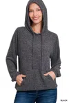 Truedames Brushed Hacci Melange Hooded Sweater In Black