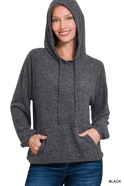 Truedames Brushed Hacci Melange Hooded Sweater In Black