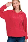 Truedames Brushed Hacci Melange Hooded Sweater In Red