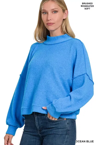 Truedames Brushed Melange Hacci Cropped Sweater In Blue