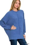 Truedames Brushed Melange Hacci Oversized Sweater In Blue