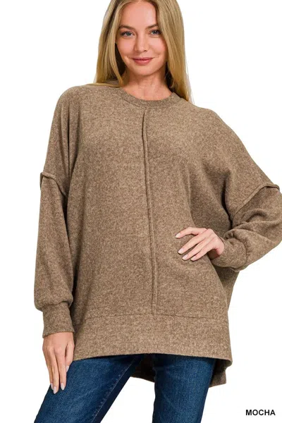 Truedames Brushed Melange Hacci Oversized Sweater In Brown