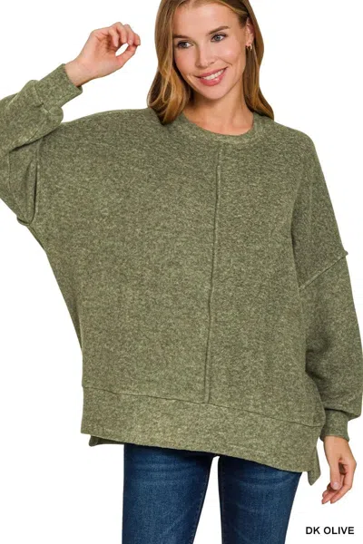 Truedames Brushed Melange Hacci Oversized Sweater In Green