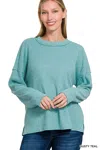 Truedames Brushed Ribbed Hacci Drop Shoulder Sweater In Blue