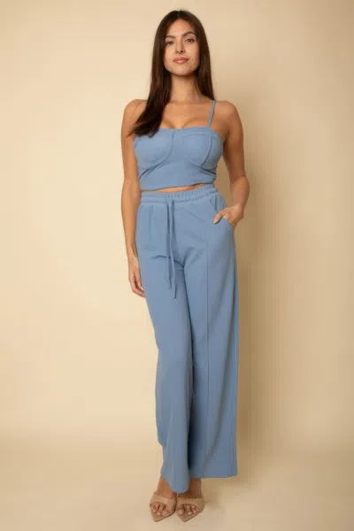 Truedames Bustier Crop Cami Top & Slant Pocket Straight Pants In Blue