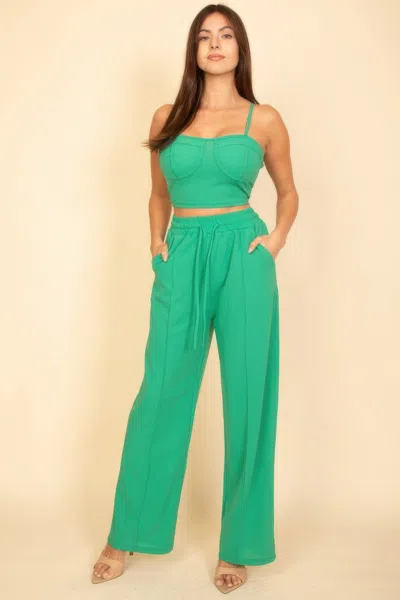 Truedames Bustier Crop Cami Top & Slant Pocket Straight Pants In Green