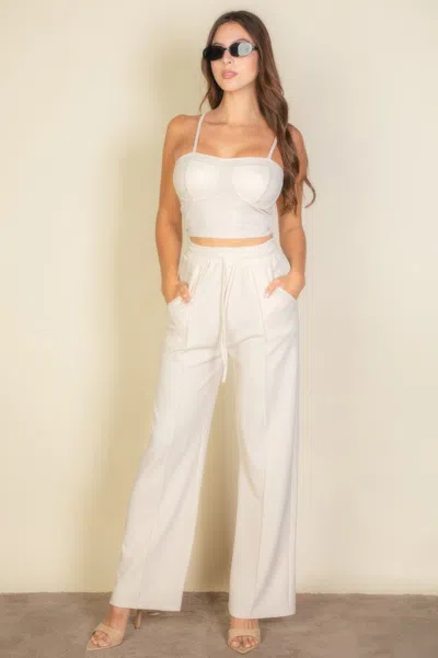 Truedames Bustier Crop Cami Top & Slant Pocket Straight Pants In White