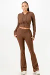 Truedames Butter Soft Crop Hoodie And Flare Pants Set In Brown
