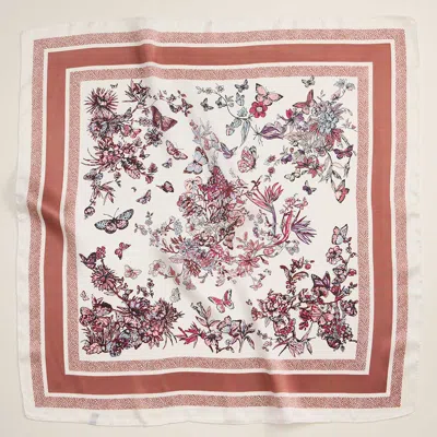 Truedames Butterfly Flower Garden Printed Square Silky Satin Scarf In Multi