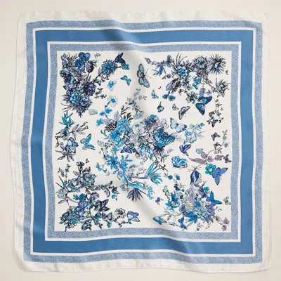 Truedames Butterfly Flower Garden Printed Square Silky Satin Scarf In White