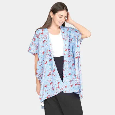 Truedames Butterfly Flower Patterned Cover Up Kimono Poncho In Blue