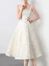 Truedames Butterfly Pattern A-line Sleeveless Midi Dress In White