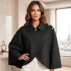 Truedames Button Cape Coat Poncho In Black