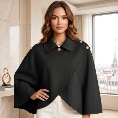 Truedames Button Cape Coat Poncho In Black