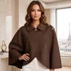 Truedames Button Cape Coat Poncho In Brown