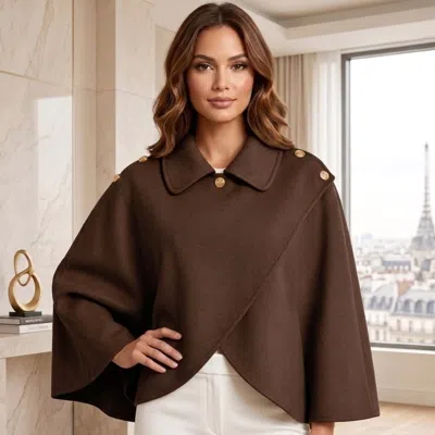 Truedames Button Cape Coat Poncho In Brown