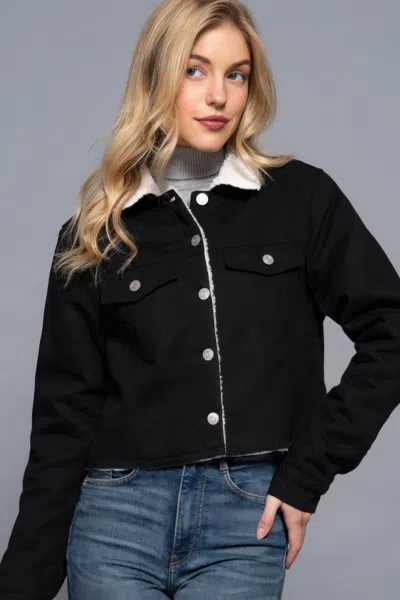 Truedames Button Closure Sherpa-lined Twill Jacket In Black