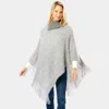 Truedames Button Collar Pointed Knitted Foldover Neck Poncho In Gray