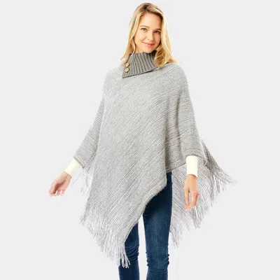 Truedames Button Collar Pointed Knitted Foldover Neck Poncho In Gray