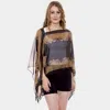 Truedames Button Detail Print V-neck Cape Poncho In Black