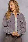 Truedames Button Down Corduroy Trucker Jacket In Purple