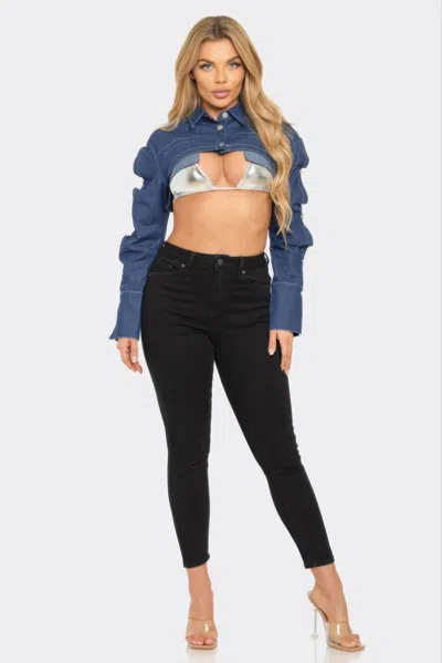 Truedames Button Down Denim Bolero In Yellow