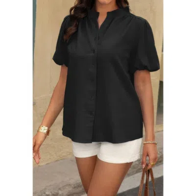 TRUEDAMES BUTTON DOWN LANTERN PUFF SHORT SLEEVE V NECK TOP