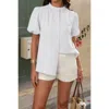 Truedames Button Down Lantern Puff Short Sleeve V Neck Top In Gray