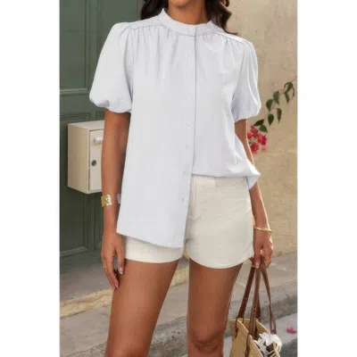 TRUEDAMES BUTTON DOWN LANTERN PUFF SHORT SLEEVE V NECK TOP