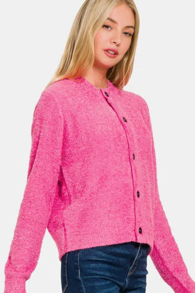 Truedames Button Down Long Sleeve Sweater Cardigan In Pink