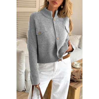 Truedames Button Down Long Sleeve Textured Knit Jacket In Gray