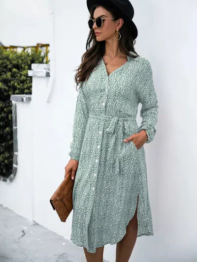 Truedames Button Down Printed Long Sleeve Shirt Dress In Multi