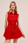 Truedames Button Down Sleeveless Collared Game Day Mini Dress In Red