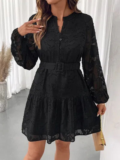 Truedames Button-front Balloon Sleeve Mini Dress In Black