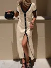 Truedames Button-front Contrast Trim Midi Dress In White