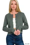 Truedames Button-front Crewneck Long Sleeve Cropped Cardigan In Green